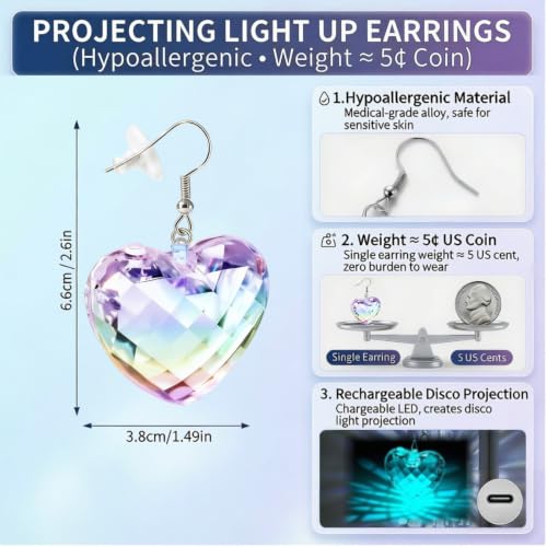 Image of Light Up LED Earrings for Women - USB Rechargeable, 16 Color Changing Flashing Ear Jewelry, Disco Party Rave Festival Dangling Earrings