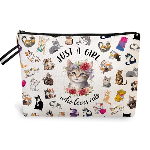 jepuyaya Cats Makeup Bag, Funny Cat Gifts, Cat Themed Cosmetic Bag for Women, Just A Girl Who Lover Cats, Zipper Pouch Makeup Bag