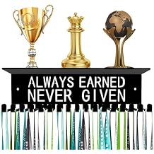 Dafftos Awards Always Earned Never Given Medal Display Hanger Holder Bib Ribbon Rack Hooks Organizer Awards Ribbon Wall Mount Easy to Assemble Fashion Display