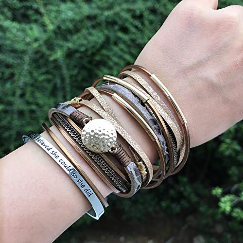 Azora Leather Wrap Bracelets For Women Goldplated Metal Crescent Cuff Bracelet With Magnetic Buckle Casual Bohemian Wrist Bangle Jewelry Gift For Ladies Teen Girls Sister Mum #TOP4