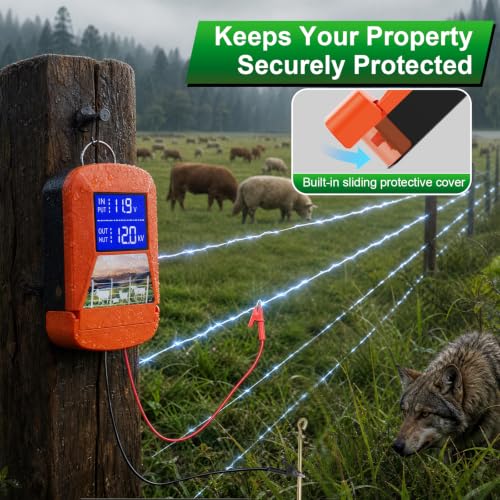 15 Miles/ 24 KM Electric Fence Charger, 3 J Energy Output 12 KV Voltage, AC DC Portable Electric Fence Charger with LED Display for Preventing Wild Animals Intruding Great for Gardens, Poultry, Yard by LEOMAUNYX - Image 5