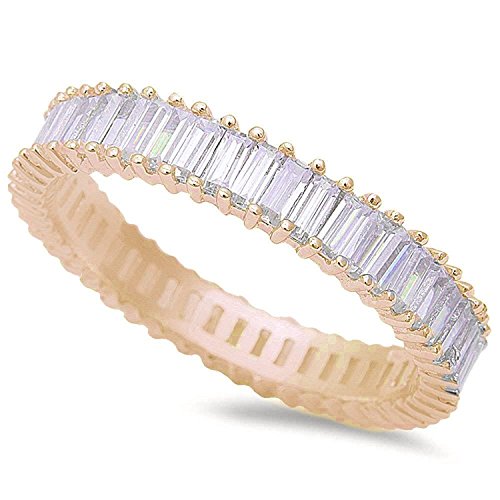 Blue Apple Co. 4mm Full Eternity Stackable Band Ring Baguette Cubic Zirconia 925 Sterling Silver Choose Color