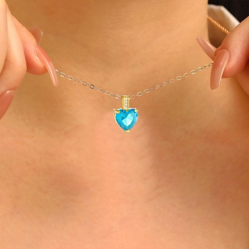 coadipress Crystal Heart Necklace for Women Rhinestone Genuine Birthstone Necklace Dainty Love Hearts Cubic Zircon Necklace Birthday Christmas Jewelry Gifts for Her - Image 3