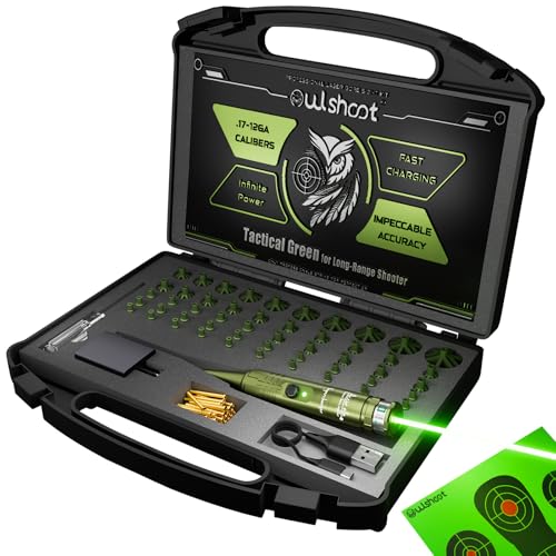 Rechargeable Bore Sight Laser Kit, Green Laser Boresighter with 50 Adapters Fit for All Gun(0.17 to 12GA) - Multiple Caliber Quick Zeroing for Rifle Pistol - Shooter Essential