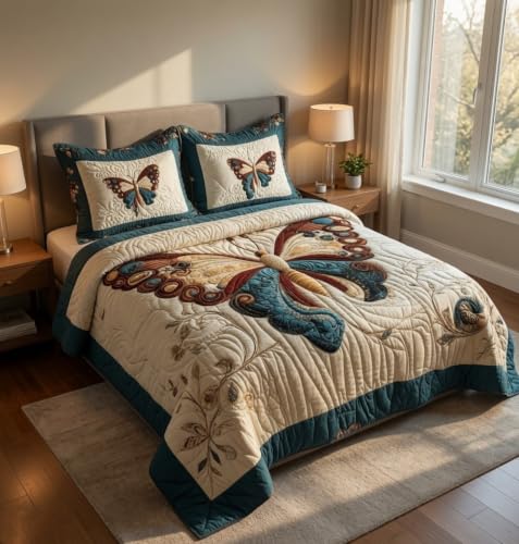 Image of 7D Printed King Size Bedsheet with 2 Pillowcases 228 x 228 Centimeters | Premium 3D Digital Print Bed Sheet for Double Bed | Soft, Lightweight, Fade Resistant (Butterfly, Flat Double Bedsheet)