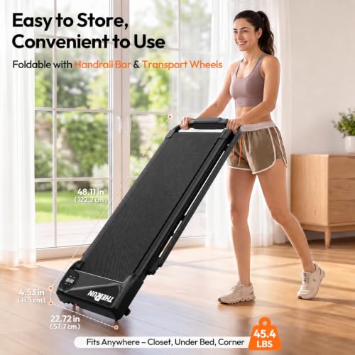 Image of THERUN Walking Pad with Handle Bar, Foldable Under Desk Walking Pad