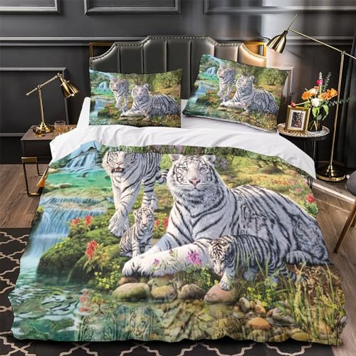Parure de lit tigre blanc 3D 200x200cm housse de couette microfibre - 4