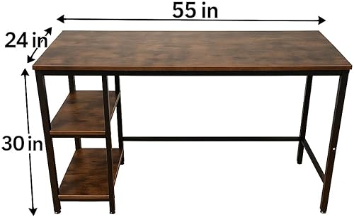 Miniatura 3 de Escritorio de computadora moderno e industrial, escritorio de oficina en casa con estantes de almacenamiento, mesa de estudio de madera para