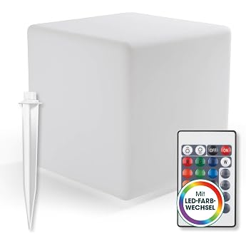EASYmaxx LED Solar Light with Remote Control Cool White Lights with Solar Powered and Colour Changing Dimmable Brightness Levels 12 Colours 5 Light Modes Includes Ground Spike and Insulation Sensor Cube Shape [Energy Class A]