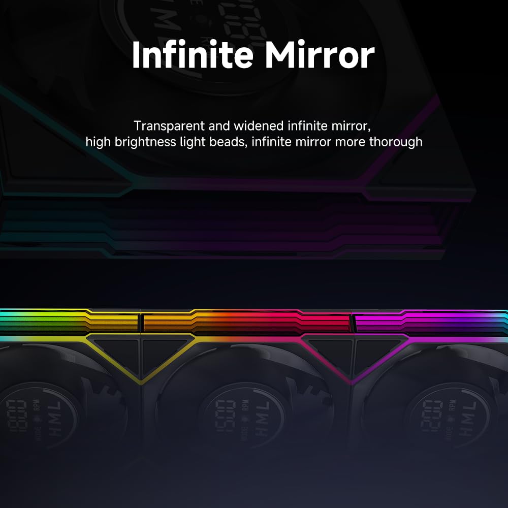 Jungle Leopard Interstellar V4 120mm PC Case Fan|Computer Cooling ARGB CPU Cooler Daisy Chain Fan|Three-Mode Digital Display|Infinity Mirror Design|600-2100 PWM Control|Triple Pack (Black Reverse)