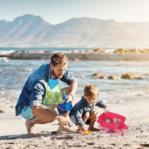 4Pcs Colorful Mesh Beach Bags Seashell Bag for Kids, Portable & Foldable Sea Shell Bag with Adjustable Carrying Straps, Shell Collecting Bags for Outdoor Beach Activities Adventures4