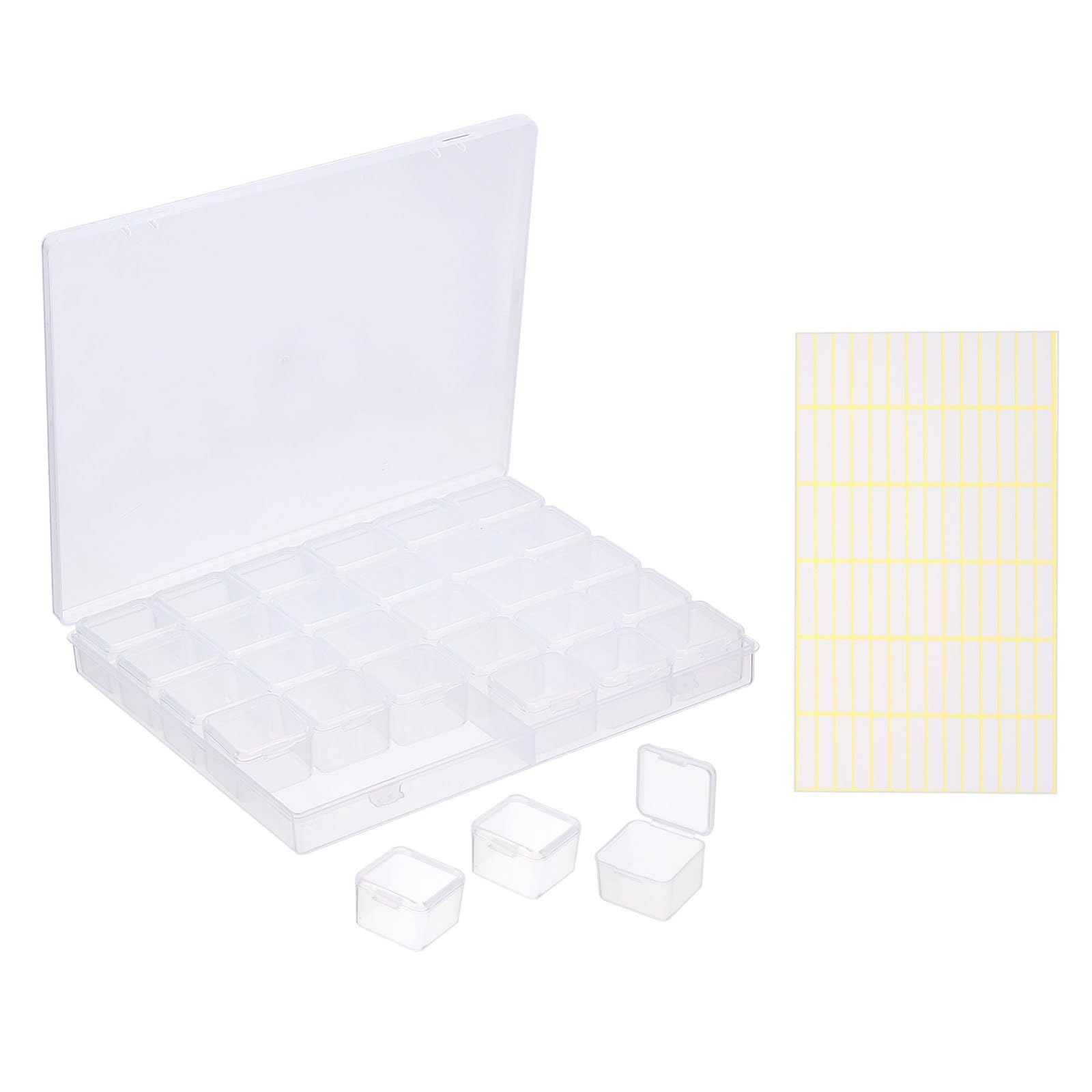 PATIKIL 8x7x1.1inch Bead Storage Containers Box, 1 Set Include Plastic Organizer Container with Hinged Lid, Label Sticker