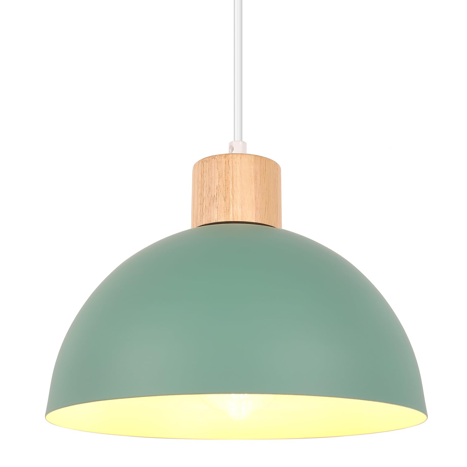iDEGU 25cm Retro Pendant Light E27 LED Ceiling Light Modern Scandinavian Style Hemisphere Hanging Lampshade Metal Wood Pendant Light Fixture for Bedroom Dining Room Kitchen Restaurant (Green) — image 1