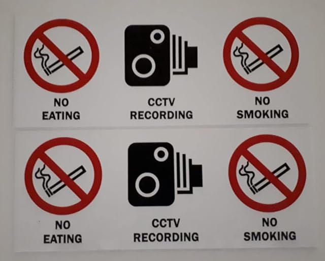 No smoking, no eating CCTV recording car / taxi sign - Self adhesive sticker 200mm x 80mm (Pack of 2 signs)