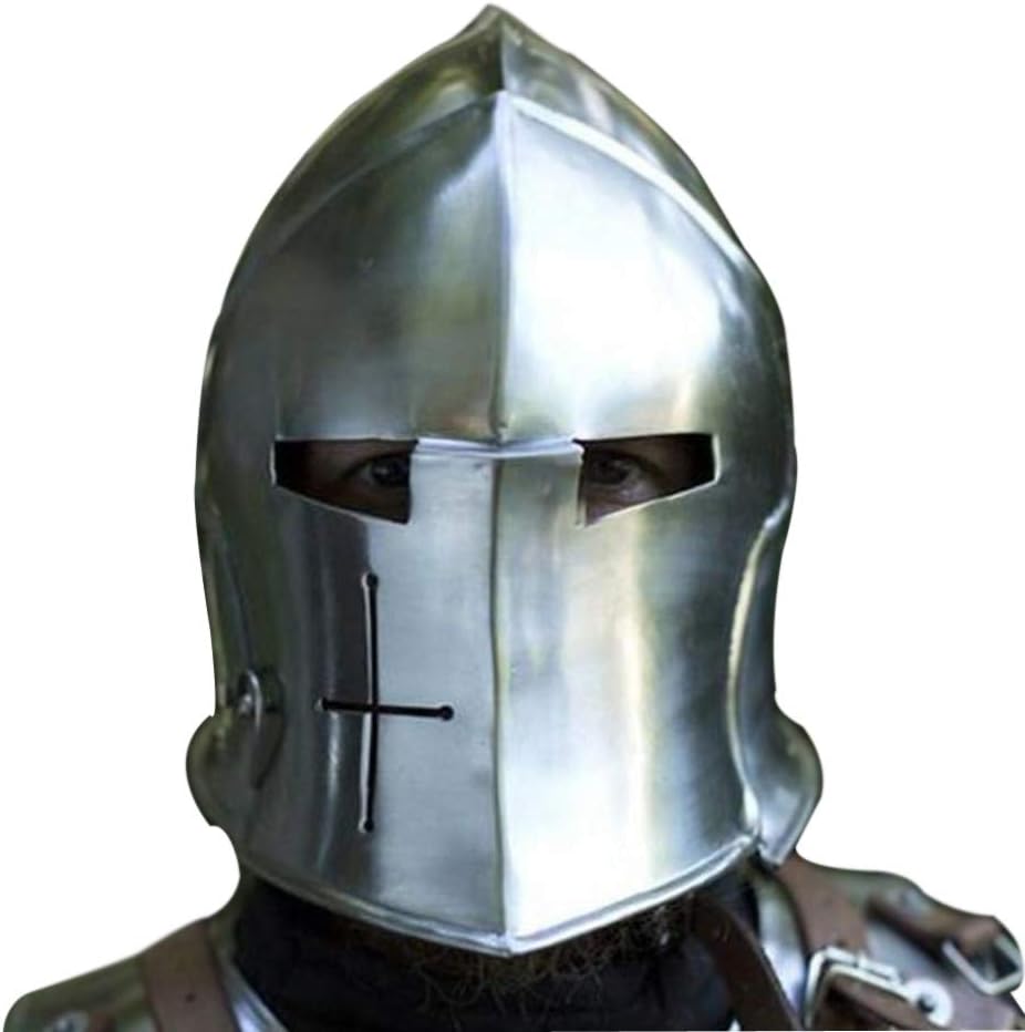 Barbuta Helmet | Viking Battle Knight Helmet Armour | Medieval Visored Barbute Helm for Cosplay | Wearable (Silver)