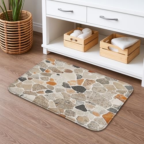Tappetino da bagno con motivo rustico con pietra ad asciugatura rapida, design con ciottoli naturali, tappetino da doccia assorbente, antiscivolo, decorazione per la casa, tappeto lavabile per bagno
