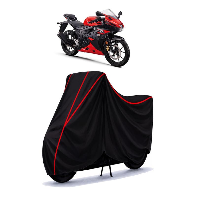 Image of Suzuki GSX R150 Water Resistant Bike Cover for All Motorcycles & Rain | Heavy Duty Taffeta Fabric | UV Protection, Dustproof, Scratchproof | All Weather Two Wheeler Body Cover with Elastic Bottom