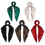 5 Colors Set Christmas Theme Scrunchies For Hair,Bright Solid Color Hair Scrunchies Satin Hair Ties