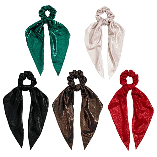 5 Colors Set Christmas Theme Scrunchies For Hair,Bright Solid Color Hair Scrunchies Satin Hair Ties Ponytail Holder Silky Soft No Hurt Your Hair (Christmas Red Ribbon+Green Ribbon+Black Ribbon+Coffee Ribbon+Pink Ribbon) #TOP5