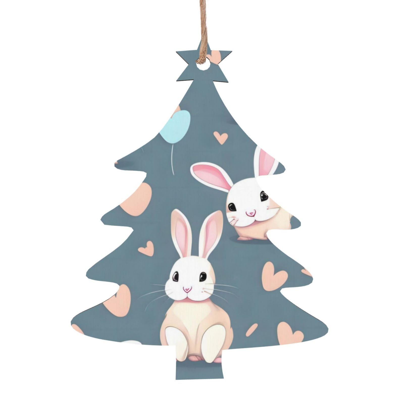 Cartoon Cute Bunny Printed Christmas Wooden Pendants, Simple and Environmentally Friendly, Holiday decorationsã€‚