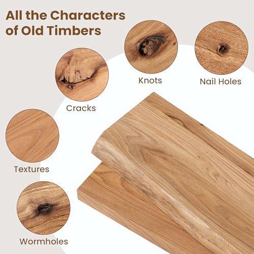 Image of Floating Shelves for Wall Decor, 8 inch Deep Rustic Solid Elm Wood Floating Shelves Wall Mounted, Wall Shelves with Invisible Bracket for Living Room Bathroom Bedroom Kitchen, 30 Inch Set of 2, Natural