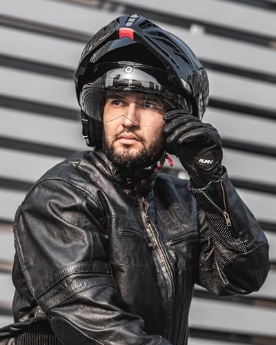 ILM Klapphelm Motorradhelm Integralhelm Herren Damen ATV UTV mit 180° Umkehrbarer Kinnschutz ECE22.06 Model-B707,Schwarzer Glanz, M