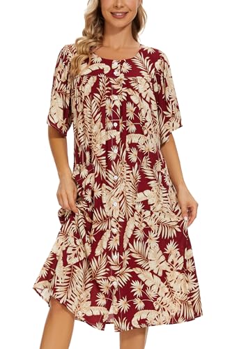 Image of COSUNIONY House Dresses for Women Cotton Short Sleeve House Coat Buttons Down Dusters Robe with Pockets S-XXL