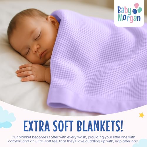 Image of Waffle Crib Baby Blanket - Soft Thermal Nylon-Trimmed Nursery Throw with Silky Texture, Cozy Waffle Design for Girls or Boys, Ideal for Gifting and Baby Showers (Lavender, 36x50 Inches)