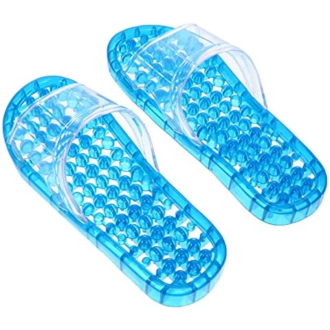 Minkissy 1 Pair PVC Bathroom Shower Slippers Hollow Out Slipper Blue Bath Non Slip Flip Flop Shoes Summer Casual Plastic Slipper Sandals for Spa Massage Beach Size M Cover