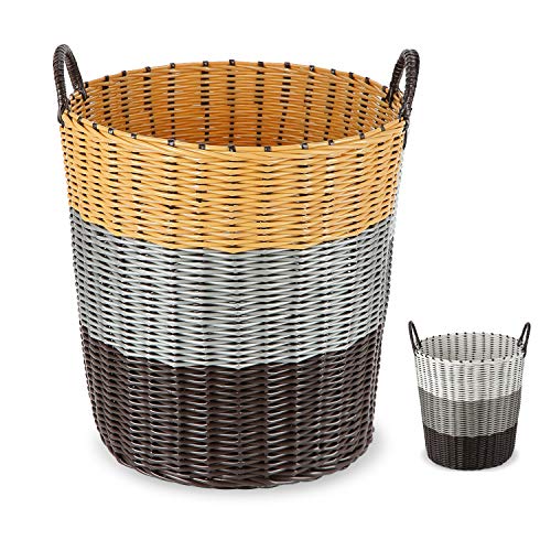 LessMo 55 L Cesto de lavandaria, cestos para lavagem com alça, pode conter 15 peças de roupa de verão, cesto para família, quarto, carro, supermercado 【17 x 16,6'' / 43 x 42 cm, manual, L】