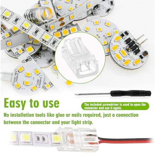 EPLZON 2 Pin 8mm Connector for COB RGB LED Strip - Fast Adapter, No Backlash for Lighting 5050 (20pcs), Multi-coloured - Image 3