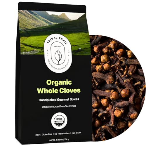 Tribal Trail Organic Cloves Whole | 4.02 oz | USDA Organic &amp; Non-GMO | Ethically Sourced Spices from South India | Recyclable Kraft Bags | Best for Cooking, Cocktails, Smoothies &amp; Baked goods