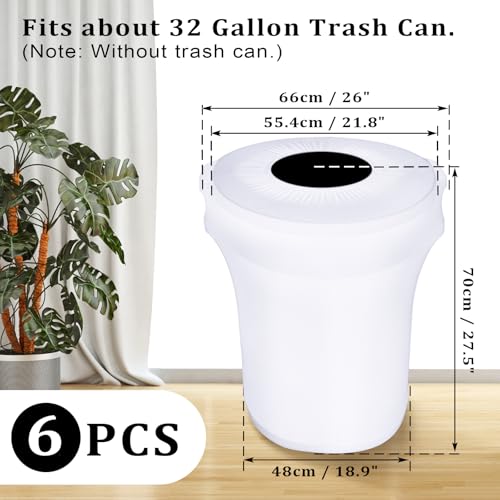 Image of BSTKEY 6 Pack 32 Gallon Stretch Spandex Trash Can Cover, Outdoor Waste Container Bin Cover, Round Garbage Can Covers for Kitchen Wedding Party Commercial Fundraiser Decor, Without Trash Can (White)