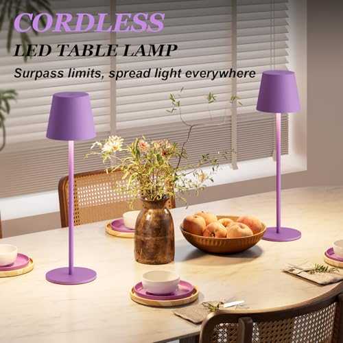 Image of Kakanuo Cordless Table Lamp Rechargeable Purple - KK 2 Pack 5000mAH Battery Operated Lamp for Counter, 3 Color Stepless Dimming Wireless Lamp for Dining Kitchen, Outdoor Patio, Touch Control