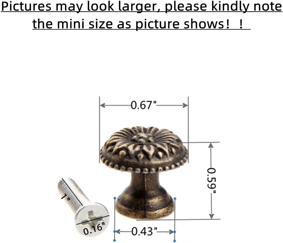 dophee 5Pcs Antique Brass Little Knobs, Small Round Drawer Pulls Handles for Jewelry Box Cupboard Wardrobe Cabinet Wooden Box Desk, 0.67"x 0.59"