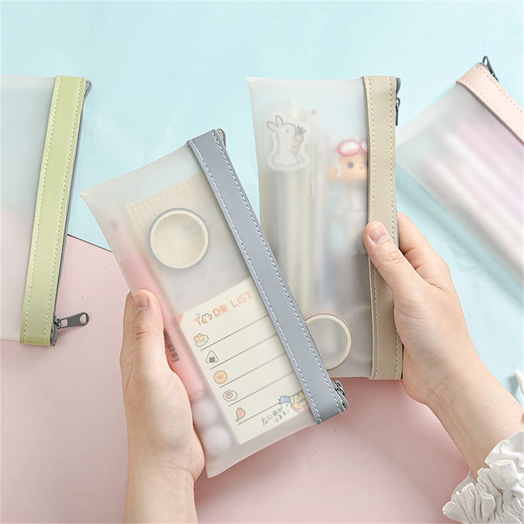 Forniture scolastiche: Cancelleria coreana semplice in pelle trasparente e buste - Astuccio per penne D