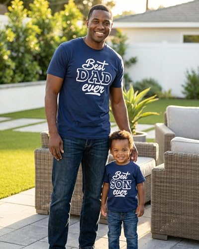 Image of Unique Baby Best Dad Ever and Best Son Ever Daddy and Me Matching Father's Day Shirts Set Navy