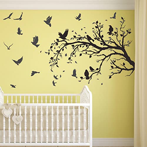 Vinilos decorativos ramas árbol y pájaros negros 12x18 in