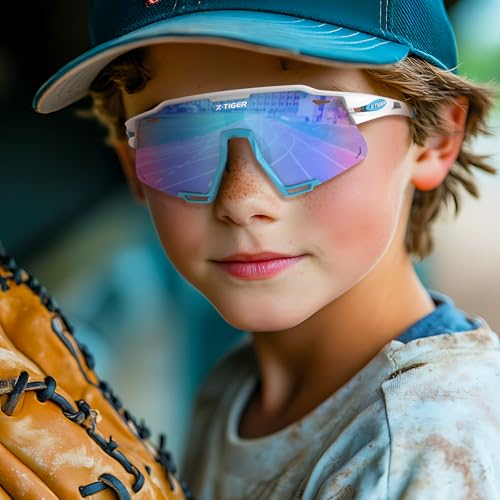 Image of X-TIGER Polarized Kids Sunglasses Youth Baseball Sunglasses UV400 Boys Girls Sports Sun Glasses for Softball Cycling Scooter
