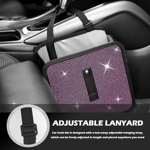 Image of Bling Car Trash Can with Rhinestone,Foldable Car Garbage Can for in-Vehicle Waste Disposal,Multipurpose Hanging Back Seat Organizer & Decorations Fit for Most Cars Trucks (Pink)