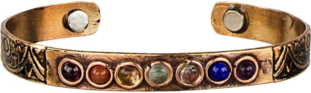 Copper Seven Chakra 7 Gemstone Adjustable Magnetic Healing Reiki Cuff Bangle Bracelet Jewelry
