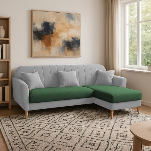 Image of Atticus RHS 4 Seater L Shape Sofa Set for Living Room (Green Grey Fabric) Premium Fabric Sofa Set