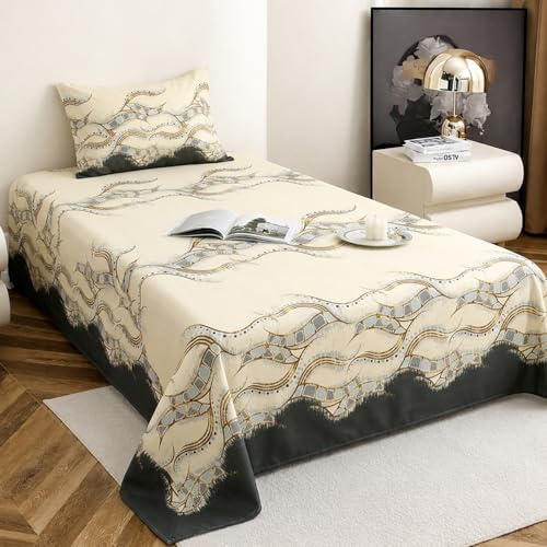 Image of IVAZA 240 TC Soft Ezyption Cotton Floral Print Single Bed Bedsheet - with 1 Pillow Covers, Hypoallergenic, Brethable, (Size- 60 x 90 Inch | Beige Black