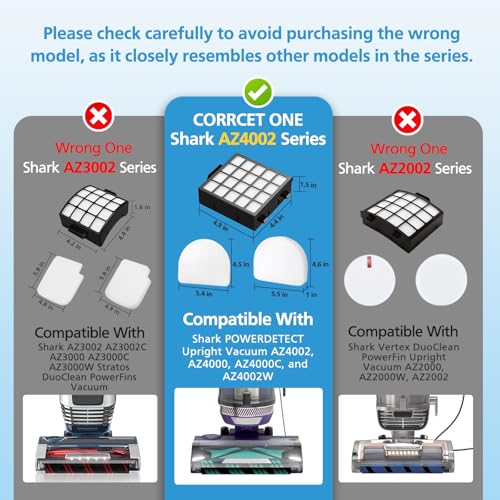 AZ4002 Replacement Filters Compatible with Shark POWERDETECT Upright Vacuum Cleaner AZ4002 AZ4000 AZ4000C AZ4002W, 2 HEPA Filters and 4 Foam & Felt Filters