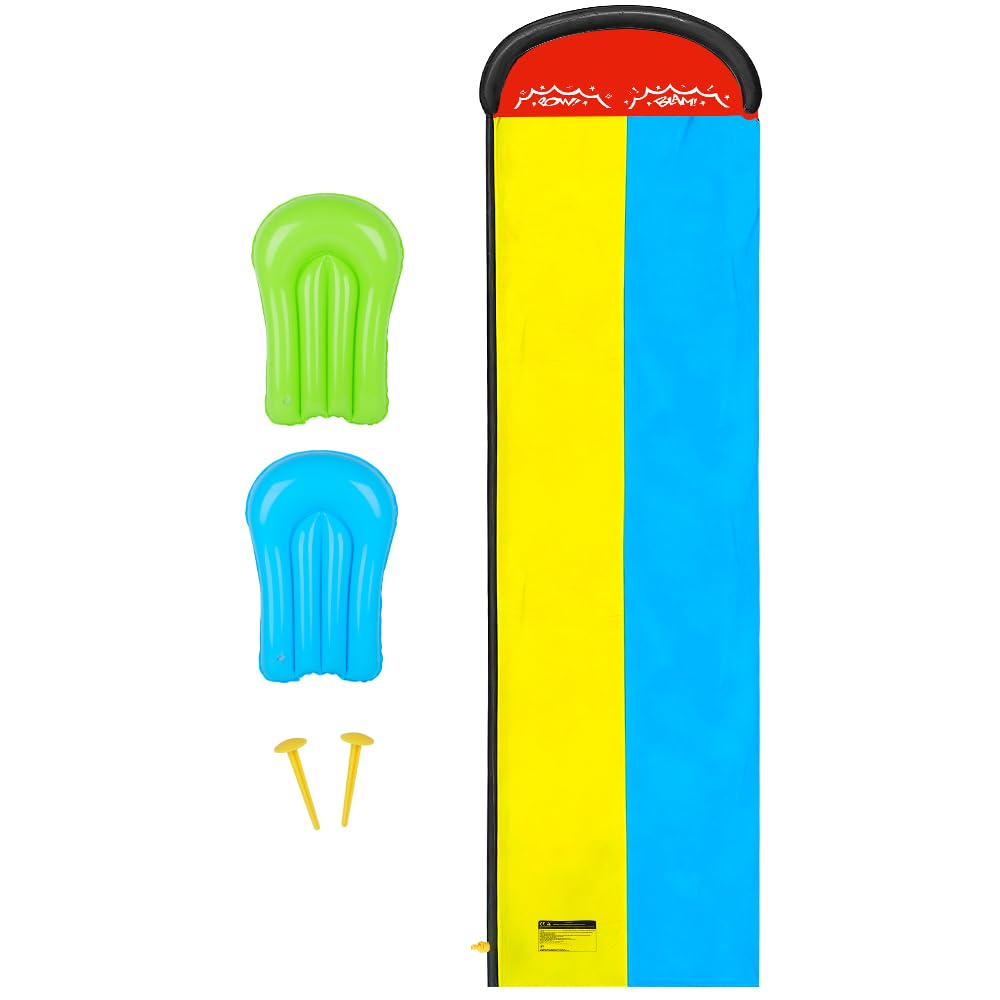 Double Wasserrutsches mit 2 Bodyboards, 19.6ft/600cm Wasserrutsche Garten für Kinder, Wasserrutsche mit Sprinkler Sommer & Splash-Pool, Wasserspielzeug Kinder Outdoor, Gartenspielzeug