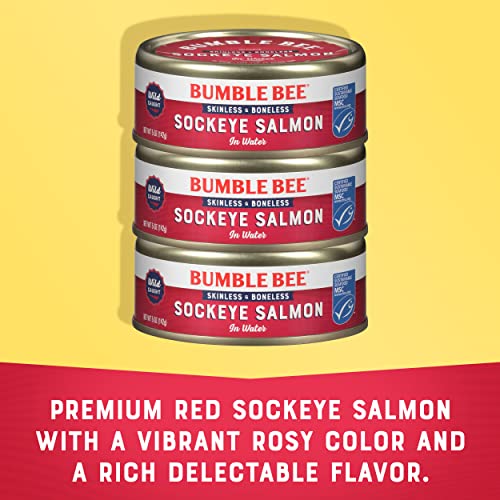 Image of Bumble Bee Skinless & Boneless Salmon in Water, 5 oz Can (Pack of 12) - Wild Caught Sockeye Salmon - 21g Protein per Serving - Gluten Free, Kosher