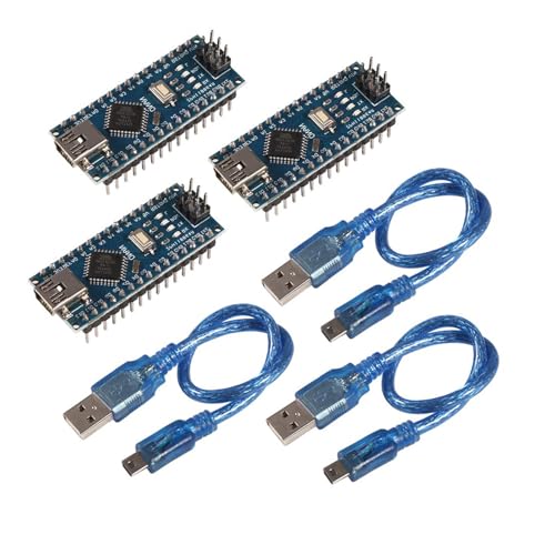 Juego de 3 módulos de placa microcontrolador para Arduino Mini Nano V3.0 ATmega328P, 5V 16M, viene con 3 cables USB, compatible con Arduino IDE