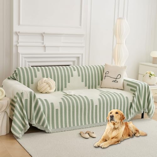 HAOMAIJIA Boho Sofa Covers Couch Covers for 3 Cushion Couch Sofa Pet Friendly Soft Thick Non Slip Couch Cover for Dogs Washable Sectional Couch Covers L Shape Furniture Protector (Green, 71