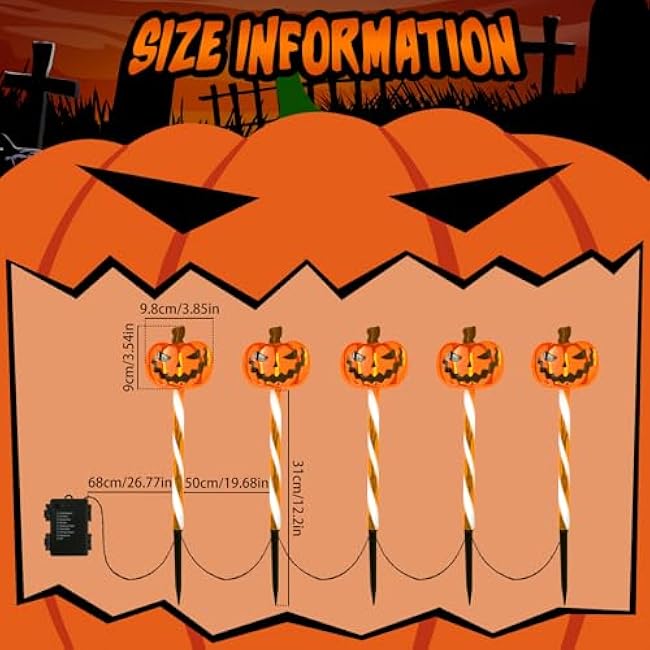 LOLStar Halloween Decorations, 5 Pack Halloween Pathway Lights, Jack-o-Lantern Orange Pumpkin Lights for Walkway, Sidewalk, Garden, Yard, Lawn, Porch, Patio Outdoor Decor with Timer & 8 Lighting Modes