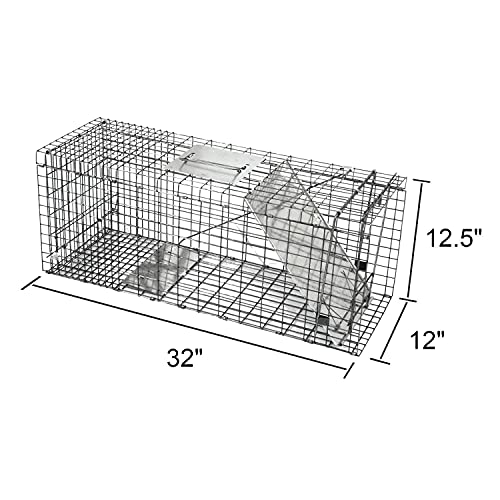 Nouva 32\" Live Animal Cage Trap - Steel Large Folding Humane Cat Trap Raccoon Trap w/Handles for Rabbits, Stray Cats, Squirrels, Skunk, Groundhogs and Opossums - Thumbnail 3